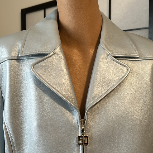 St. JOHN by MARIE GRAY LEATHER JACKET L ice blue - Picture 2 of 8